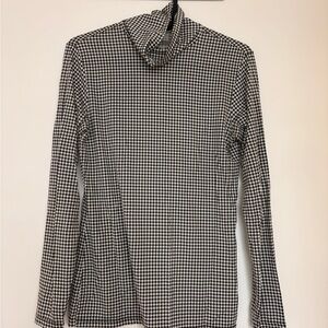 Uniqlo heattech Houndstooth Turtleneck Long Sleeve Top - Black & White